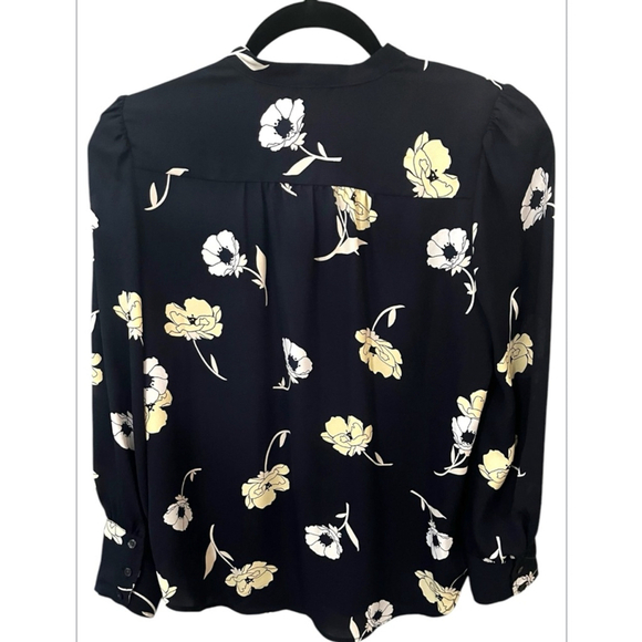 Ann Taylor Petite Sunny Poppy Nehru Collar Blouse, Size: SP, Navy Floral - Picture 3 of 9